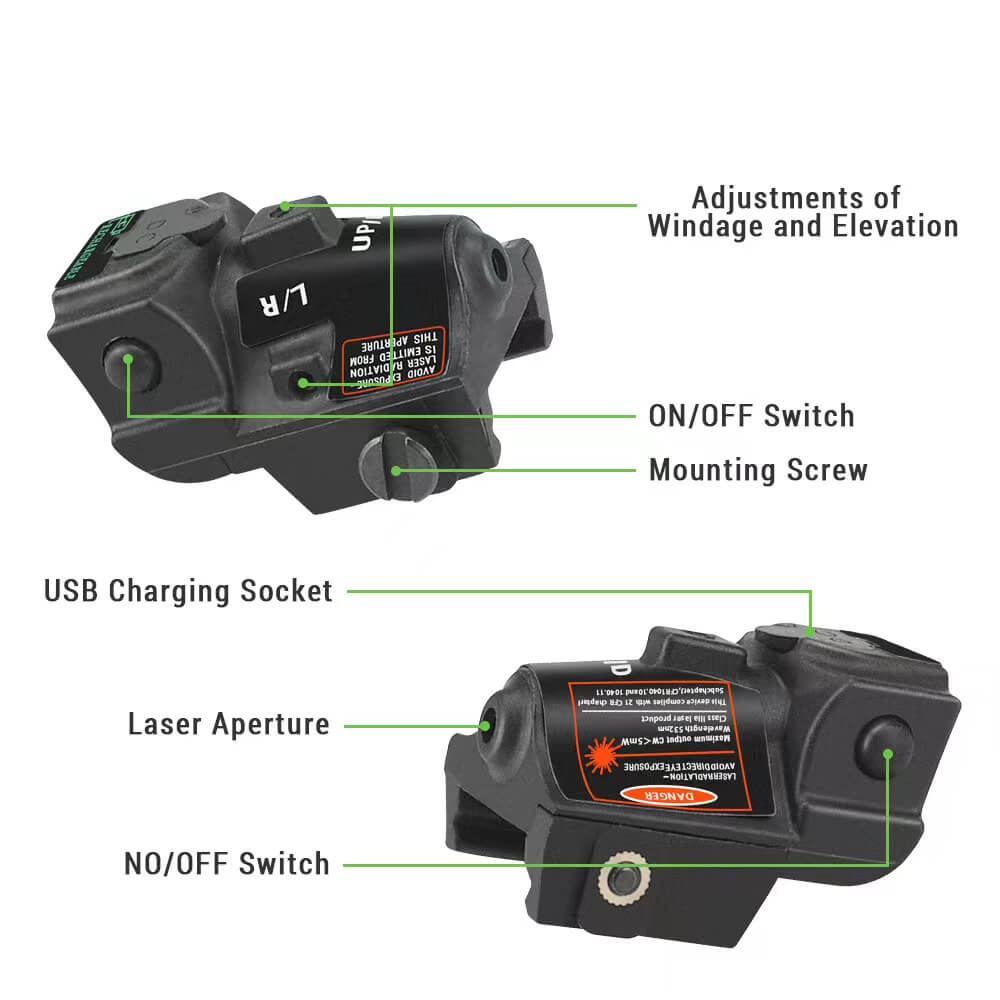 USB Rechargeable Mini Laser With Adjustable Rail  Adapts to 20-23mm Rails