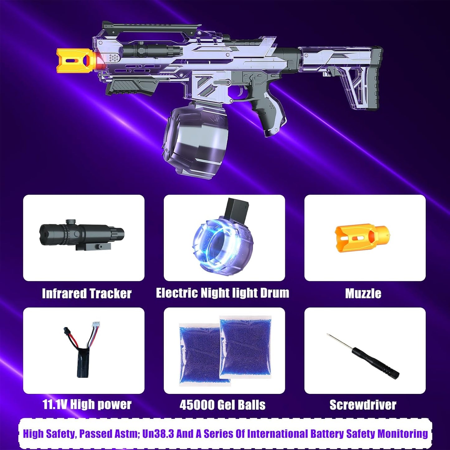 11.1v Battery Gel Blasters High-Capacity Gel Ball Blaster with Laser Drum 45,000 Rounds Suitable for Backyard Fun and Outdoor Team Shooting Games 14+…